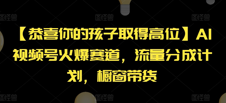 【恭喜你的孩子取得高位】AI视频号火爆赛道，流量分成计划，橱窗带货【揭秘】-第一精品资源库