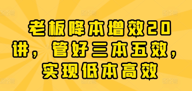老板降本增效20讲，管好三本五效，实现低本高效-第一精品资源库