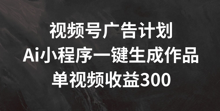 视频号广告计划，AI小程序一键生成作品， 单视频收益300+【揭秘】-第一精品资源库