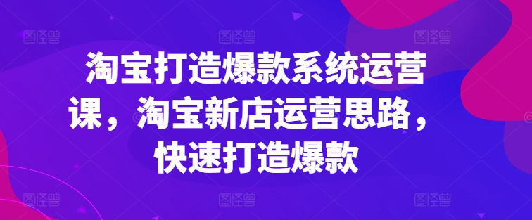 淘宝打造爆款系统运营课，淘宝新店运营思路，快速打造爆款-第一精品资源库