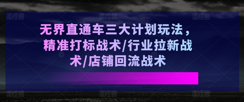 无界直通车三大计划玩法，精准打标战术/行业拉新战术/店铺回流战术-第一精品资源库