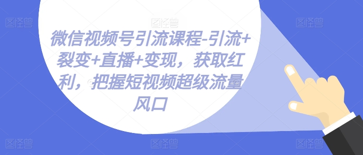 微信视频号引流课程-引流+裂变+直播+变现，获取红利，把握短视频超级流量风口-第一精品资源库