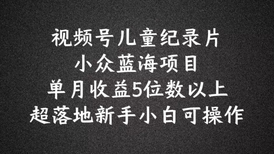 2024蓝海项目视频号儿童纪录片科普，单月收益5位数以上，新手小白可操作【揭秘】-第一精品资源库