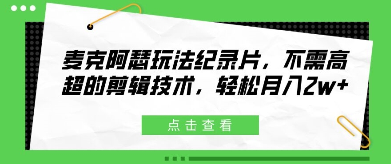 麦克阿瑟玩法纪录片，不需高超的剪辑技术，轻松月入2w+【揭秘】-第一精品资源库