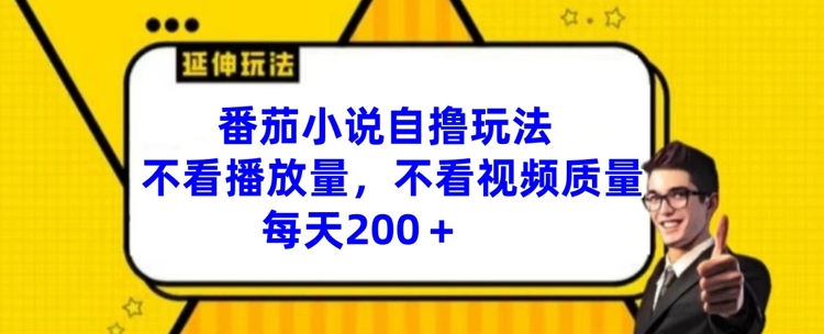 番茄小说自撸玩法，不看播放量，不看视频质量，每天200+【揭秘】-第一精品资源库
