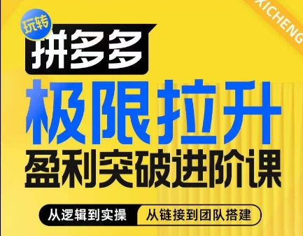 拼多多极限拉升盈利突破进阶课，​从算法到玩法，从玩法到团队搭建，体系化系统性帮助商家实现利润提升-第一精品资源库