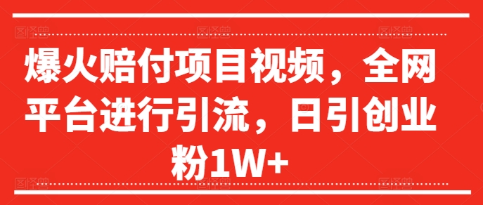 爆火赔付项目视频，全网平台进行引流，日引创业粉1W+【揭秘】-第一精品资源库