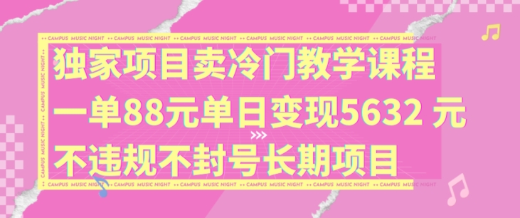 独家项目卖冷门教学课程一单88元单日变现5632元违规不封号长期项目【揭秘】-第一精品资源库
