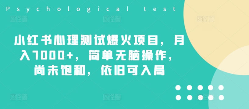 小红书心理测试爆火项目，月入7000+，简单无脑操作，尚未饱和，依旧可入局-第一精品资源库