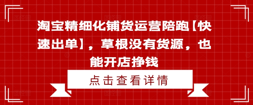 淘宝精细化铺货运营陪跑【快速出单】，草根没有货源，也能开店挣钱-第一精品资源库
