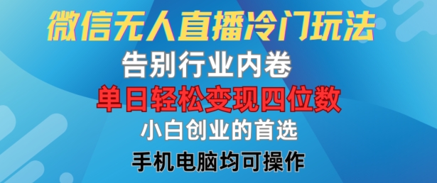 微信无人直播冷门玩法，告别行业内卷，单日轻松变现四位数，小白的创业首选【揭秘】-第一精品资源库