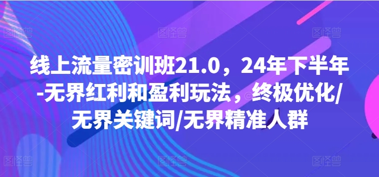 线上流量密训班21.0，24年下半年-无界红利和盈利玩法，终极优化/无界关键词/无界精准人群-第一精品资源库