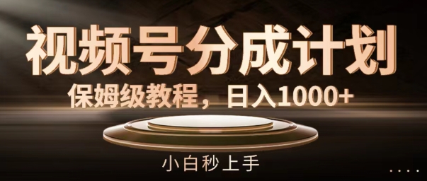 视频号分成计划保姆级教程，日入1K，小白秒上手【揭秘】-第一精品资源库