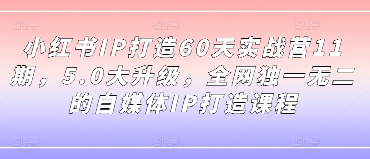 小红书IP打造60天实战营11期，5.0大升级，全网独一无二的自媒体IP打造课程-第一精品资源库