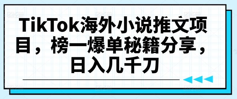 TikTok海外小说推文项目，榜一爆单秘籍分享，日入几千刀-第一精品资源库
