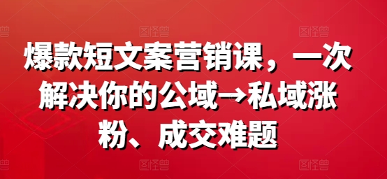 爆款短文案营销课，一次解决你的公域→私域涨粉、成交难题-第一精品资源库
