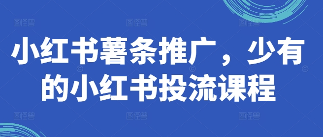 小红书薯条推广，少有的小红书投流课程-第一精品资源库