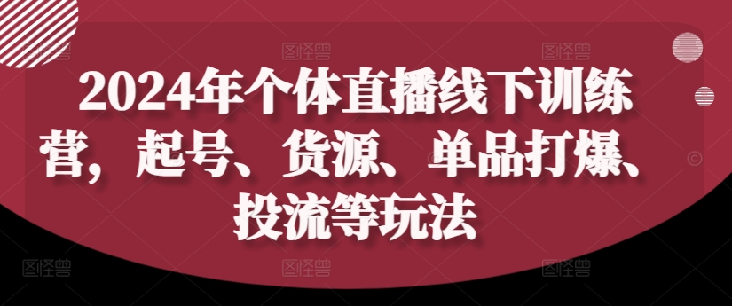 2024年个体直播训练营，起号、货源、单品打爆、投流等玩法-第一精品资源库