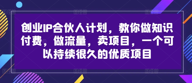 创业IP合伙人计划，教你做知识付费，做流量，卖项目，一个可以持续很久的优质项目-第一精品资源库