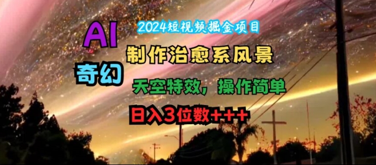 2024短视频掘金项目，AI制作治愈系风景，奇幻天空特效，操作简单，日入3位数【揭秘】-第一精品资源库