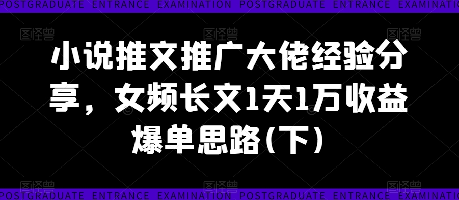 小说推文推广大佬经验分享，女频长文1天1万收益爆单思路(下)-第一精品资源库