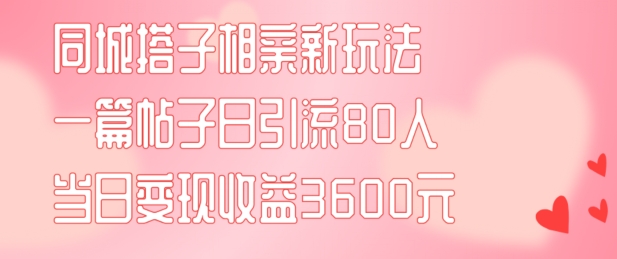同城搭子相亲新玩法一篇帖子引流80人当日变现3600元(项目教程+实操教程)【揭秘】-第一精品资源库