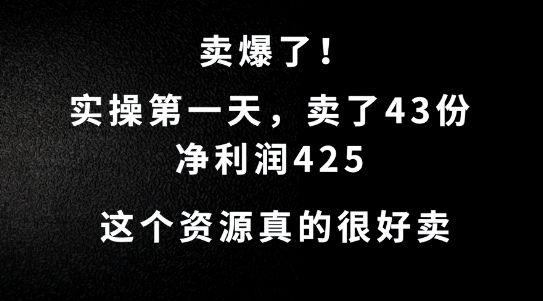 这个资源，需求很大，实操第一天卖了43份，净利润425【揭秘】-第一精品资源库