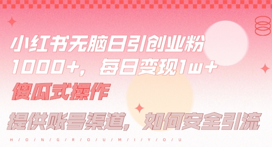 小红书无脑每日引流创业粉500+，小白每天只花半小时，躺赚长尾收益【揭秘】-第一精品资源库