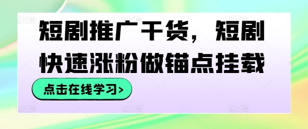 短剧推广干货，短剧快速涨粉做锚点挂载-第一精品资源库
