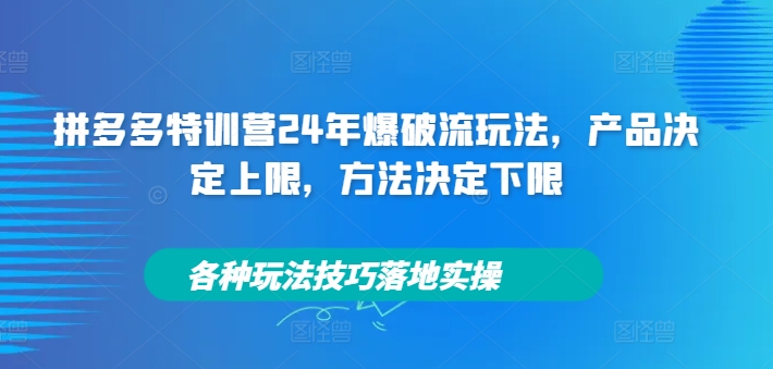 拼多多特训营24年爆破流玩法，产品决定上限，方法决定下限，各种玩法技巧落地实操-第一精品资源库