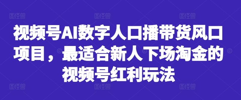 视频号AI数字人口播带货风口项目，最适合新人下场淘金的视频号红利玩法-第一精品资源库
