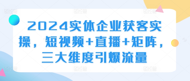 2024实体企业获客实操，短视频+直播+矩阵，三大维度引爆流量-第一精品资源库