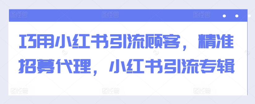 巧用小红书引流顾客，精准招募代理，小红书引流专辑-第一精品资源库