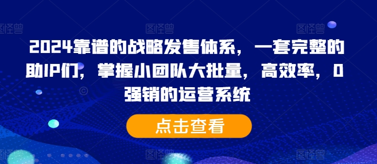 2024靠谱的战略发售体系，一套完整的助IP们，掌握小团队大批量，高效率，0 强销的运营系统-第一精品资源库