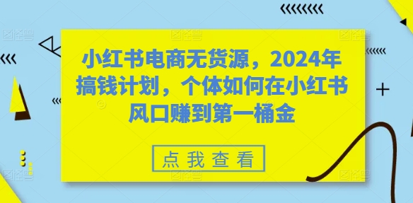 小红书电商无货源，2024年搞钱计划，个体如何在小红书风口赚到第一桶金-第一精品资源库
