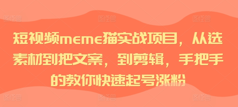 短视频meme猫实战项目，从选素材到把文案，到剪辑，手把手的教你快速起号涨粉-第一精品资源库
