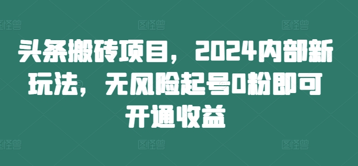 头条搬砖项目，2024内部新玩法，无风险起号0粉即可开通收益-第一精品资源库