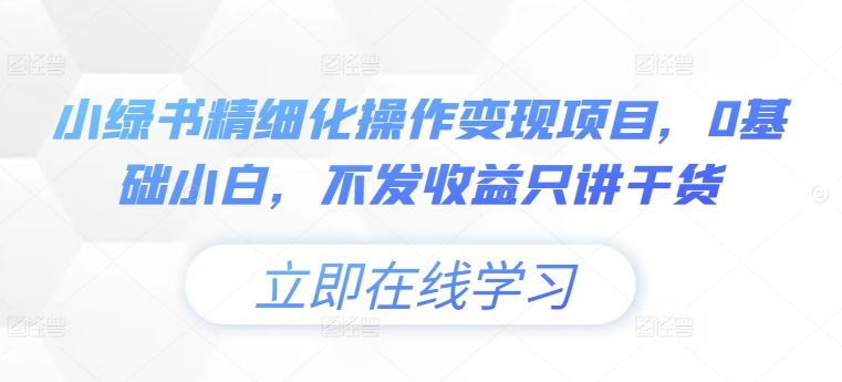 小绿书精细化操作变现项目，0基础小白，不发收益只讲干货-第一精品资源库