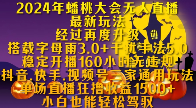 2024年蟠桃大会无人直播最新玩法，稳定开播160小时无违规，抖音、快手、视频号三家通用玩法【揭秘】-第一精品资源库