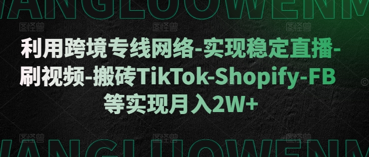 利用跨境专线网络-实现稳定直播-刷视频-搬砖TikTok-Shopify-FB等实现月入2W+【揭秘】-第一精品资源库